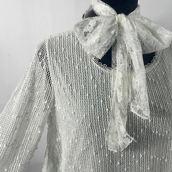 Simply Couture, Baby doll, layered Dress,Lace, with bow tie scarf, White, Medium - Picture 5 of 10